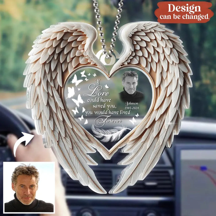 Custom Personalized Memorial Wings Acrylic Car Ornament - Memorial Gift Idea For Family Member/ Pet Lover - Upload Photo - Once By My Side Forever In My Heart
