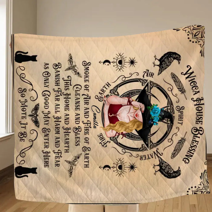 Custom Personalized Witch Quilt/ Fleece Throw Blanket - Halloween Gift Idea For Witch Lovers - Wicca House Blessing