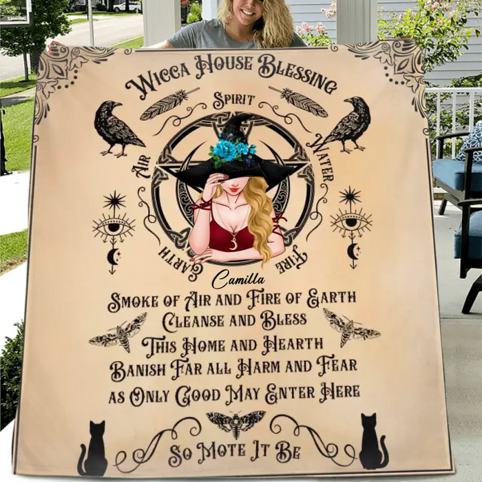 Personalized Witch Quilt/Fleece Throw Blanket - Halloween Gift Idea For Witch Lovers - Wicca House Blessing