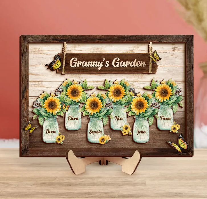 Personalized Granny's Garden 2 Layered Wooden Art - Up to 10 Kids - Mother's Day Gift Idea For Mom/Grandma