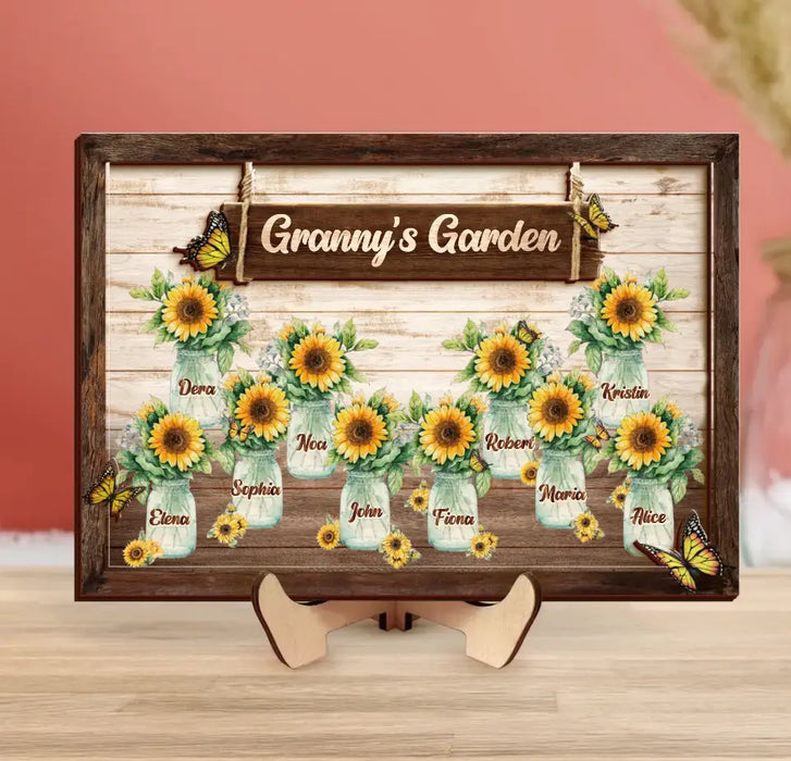 Personalized Granny's Garden 2 Layered Wooden Art - Up to 10 Kids - Mother's Day Gift Idea For Mom/Grandma