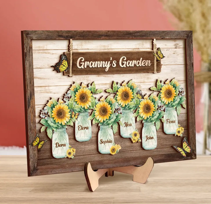 Personalized Granny's Garden 2 Layered Wooden Art - Up to 10 Kids - Mother's Day Gift Idea For Mom/Grandma