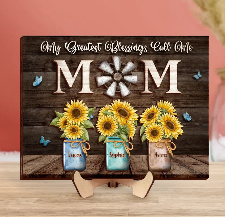 Personalized Mom Flowers 2 Layered Wooden Art - Up to 7 Kids - Mother's Day Gift Idea - My Greatest Blessings Call Me Mom