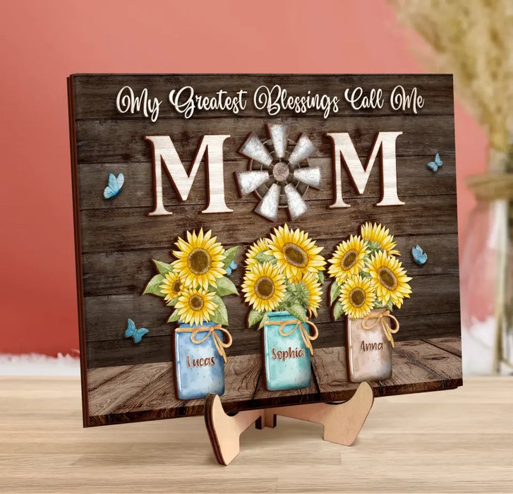 Personalized Mom Flowers 2 Layered Wooden Art - Up to 7 Kids - Mother's Day Gift Idea - My Greatest Blessings Call Me Mom
