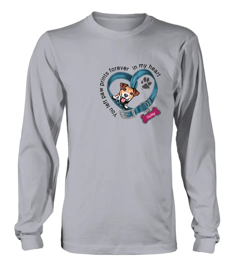 Personalized Dog Collar Shirt/Hoodie - Memorial Gift Idea For Dog Lover/Mother's Day/Father's Day - You Left Paw Prints Forever In My Heart