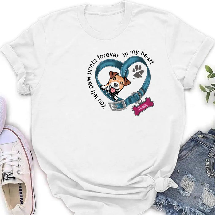 Custom Personalized Dog Collar Shirt/ Hoodie - Memorial Gift Idea For Dog Lover/ Mother's Day/Father's Day - You Left Paw Prints Forever In My Heart