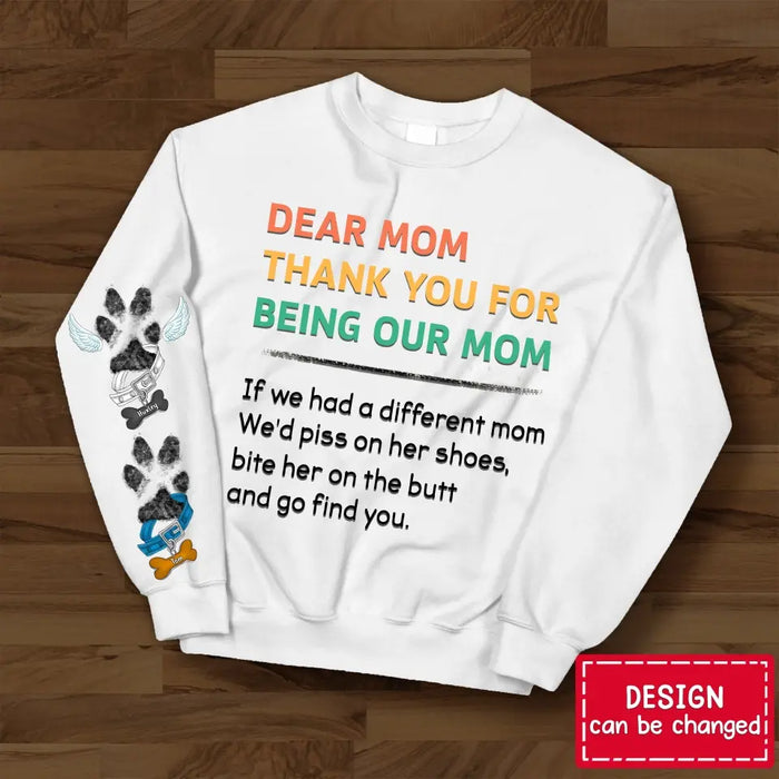 Personalized Dog Mom AOP Sweater - Up to 5 Dogs - Mother's Day Gift Idea For Dog Lover - Thanks For Loving Me Taking Me For Walks
