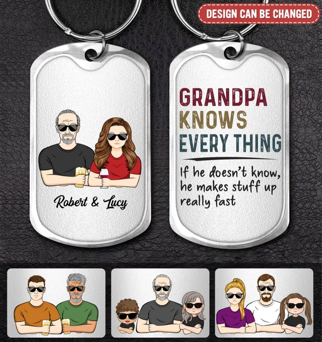 Custom Personalized Grandpa Aluminum Keychain - Gift Idea For Grandpa/Father's Day - Grandpa Knows Every Thing