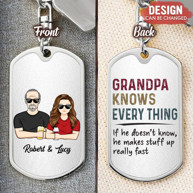 Personalized Grandpa Aluminum Keychain - Gift Idea For Grandpa/Father's Day - Grandpa Knows Every Thing