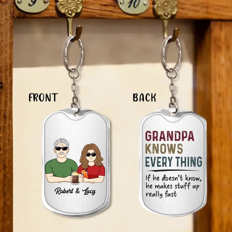 Personalized Grandpa Aluminum Keychain - Gift Idea For Grandpa/Father's Day - Grandpa Knows Every Thing