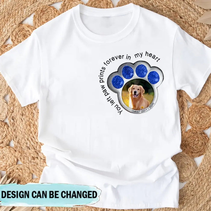 Custom Personalized Memorial Dog Shirt/ Hoodie - Upload Photo - Gift Idea For Dog Lover/ Mother's Day/Father's Day - The Road To My Heart Is Paved With Paw Prints