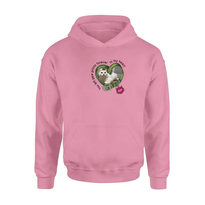 Custom Personalized Memorial Cat Collar T-shirt/ Hoodie - Upload Photo - Gift Idea For Cat Lover/ Mother's Day/Father's Day - You Left Paw Prints Forever In My Heart