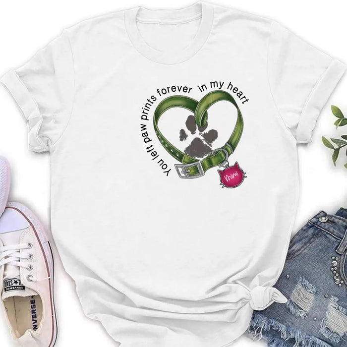 Custom Personalized Memorial Cat Collar Pawprints T-shirt/ Hoodie - Gift Idea For Cat Lover/ Mother's Day/Father's Day - You Left Paw Prints Forever In My Heart