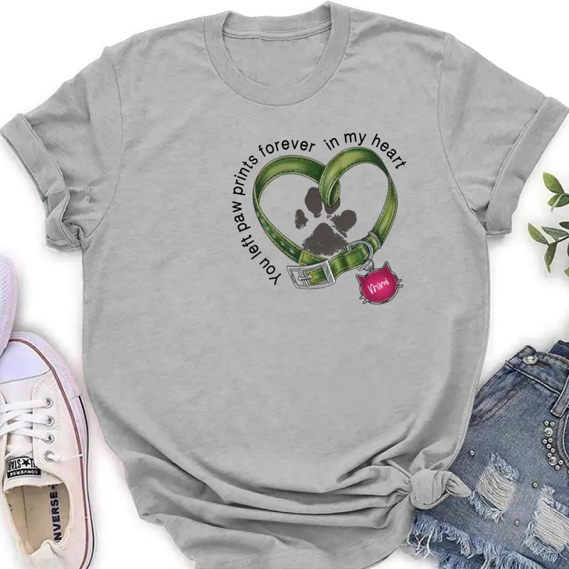 Personalized Memorial Cat Collar Pawprints T-shirt/Hoodie - Gift Idea For Cat Lover/Mother's Day/Father's Day - You Left Paw Prints Forever In My Heart