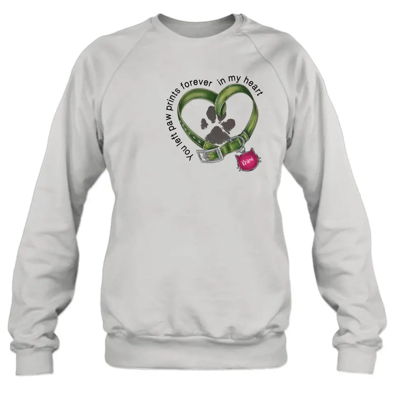 Personalized Memorial Cat Collar Pawprints T-shirt/Hoodie - Gift Idea For Cat Lover/Mother's Day/Father's Day - You Left Paw Prints Forever In My Heart