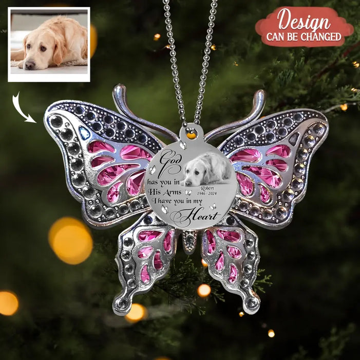 Custom Personalized Pet Memorial Butterfly Aluminum Ornament - Upload Photo - Memorial Gift Idea For Pet Lovers - Your Wings Were Ready But My Heart Was Not