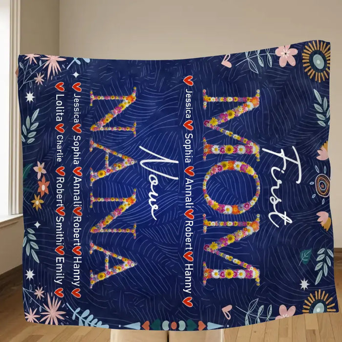 Personalized Mom Grandma Quilt/Fleece Throw Blanket - Gift Idea For Grandma/Mother's Day - Up to 5 Kids, 10 Grandkids - First Mom Now Nana