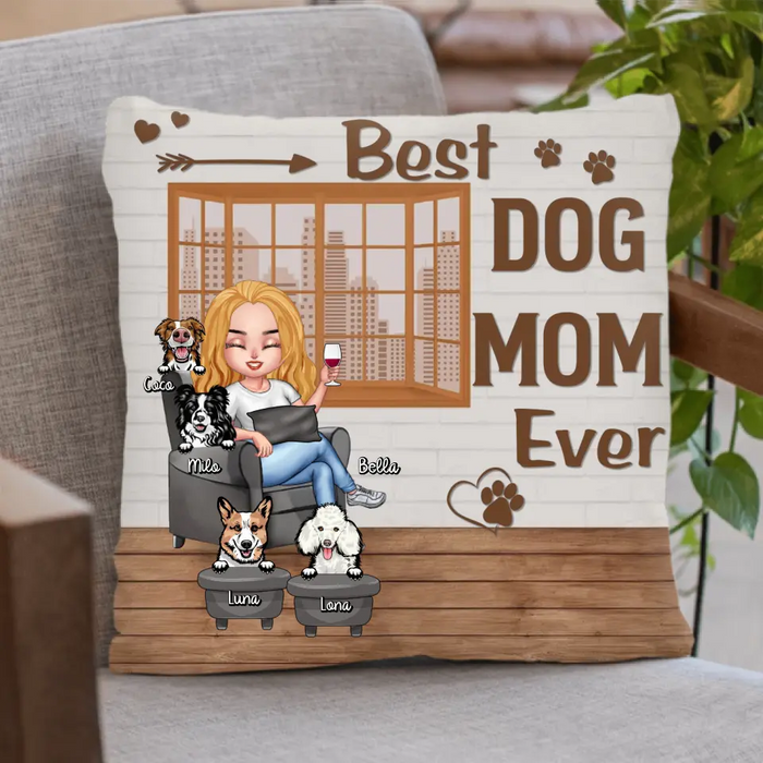 Custom Personalized Dog Mom Pillow Cover - Upto 4 Dogs - Gift Idea For Dog Lovers/ Mother's Day - Best Dog Mom Ever