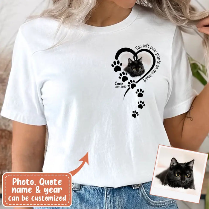 Custom Personalized Memorial Cat T-shirt/ Hoodie - Gift Idea For Cat Lover/ Mother's Day/Father's Day - You Left Paw Prints On My Heart