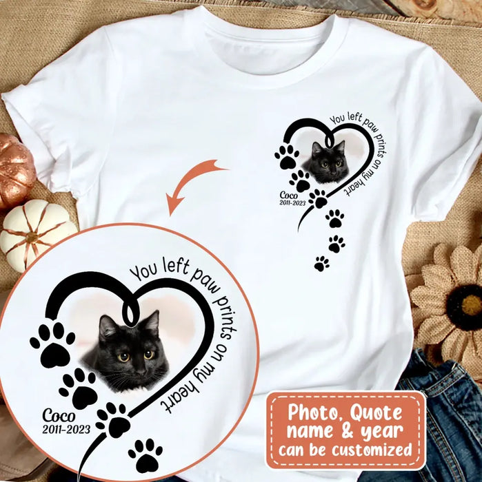 Custom Personalized Memorial Cat T-shirt/ Hoodie - Gift Idea For Cat Lover/ Mother's Day/Father's Day - You Left Paw Prints On My Heart