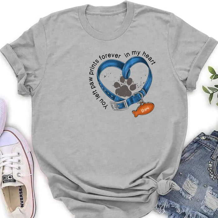 Custom Personalized Memorial Paw Prints Cat Collar T-shirt/ Hoodie - Gift Idea For Cat Lover/ Mother's Day/Father's Day - You Left Paw Prints Forever In My Heart