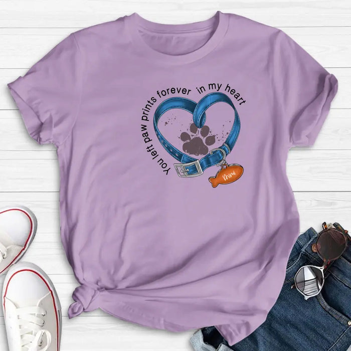 Custom Personalized Memorial Paw Prints Cat Collar T-shirt/ Hoodie - Gift Idea For Cat Lover/ Mother's Day/Father's Day - You Left Paw Prints Forever In My Heart