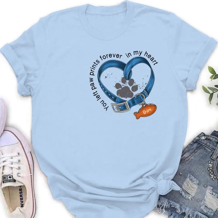 Custom Personalized Memorial Paw Prints Cat Collar T-shirt/ Hoodie - Gift Idea For Cat Lover/ Mother's Day/Father's Day - You Left Paw Prints Forever In My Heart