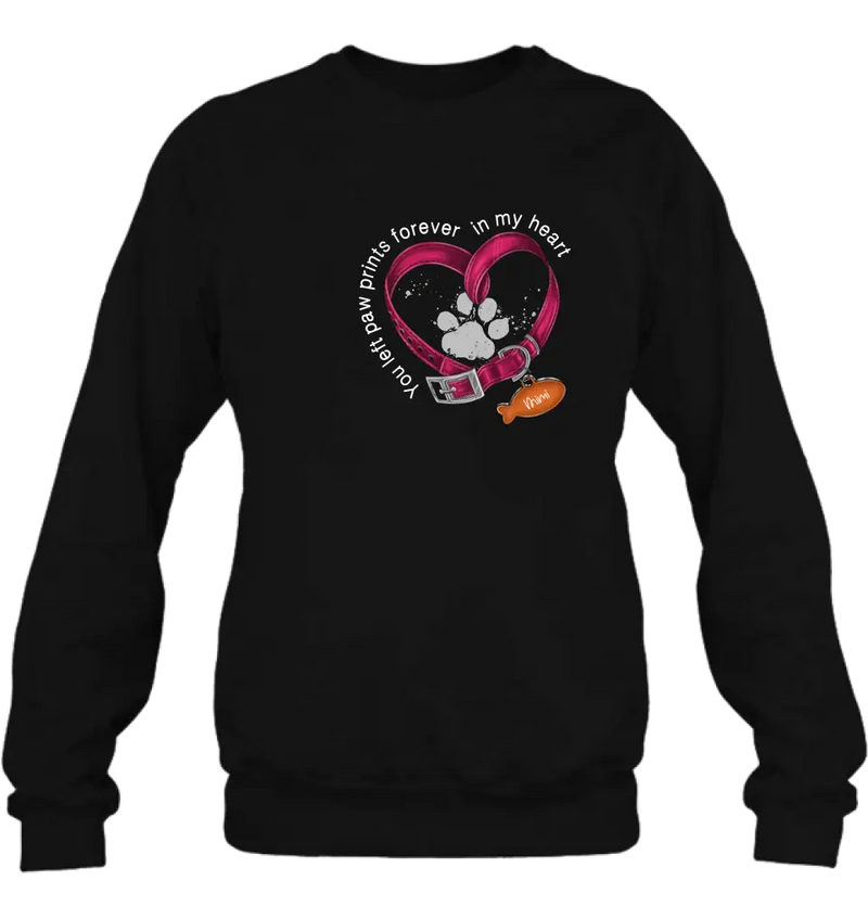 Personalized Memorial Paw Prints Cat Collar Shirt/Hoodie - Gift Idea For Cat Lover/Mother's Day/Father's Day - You Left Paw Prints Forever In My Heart