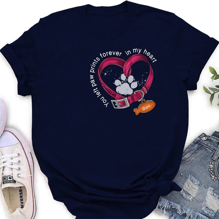 Custom Personalized Memorial Paw Prints Cat Collar Shirt/ Hoodie - Gift Idea For Cat Lover/ Mother's Day/Father's Day - You Left Paw Prints Forever In My Heart