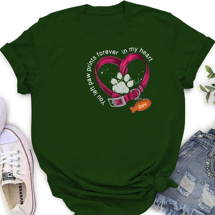 Custom Personalized Memorial Paw Prints Cat Collar Shirt/ Hoodie - Gift Idea For Cat Lover/ Mother's Day/Father's Day - You Left Paw Prints Forever In My Heart