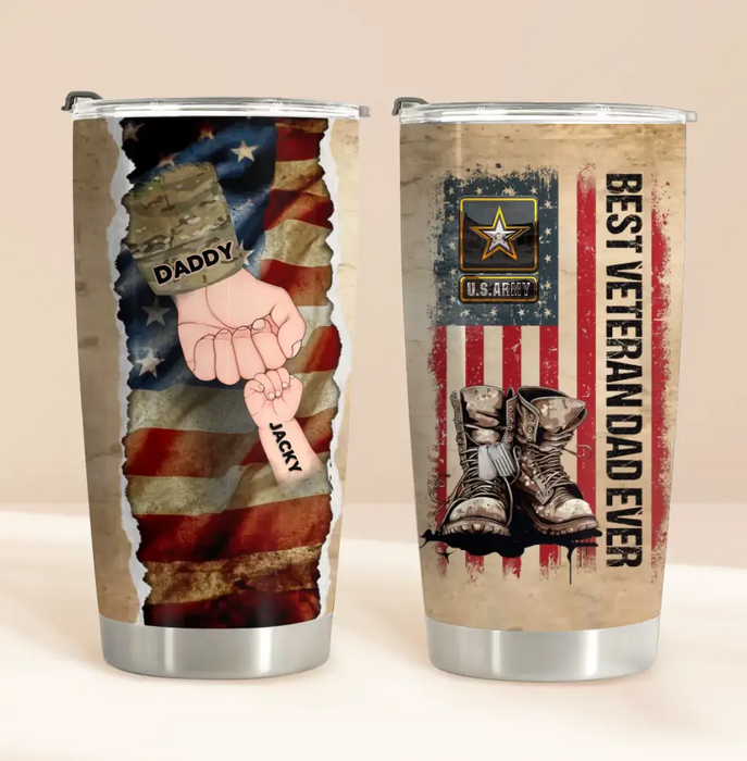 Custom Personalized Best Dad Tumbler - Dad With Up To 6 Children - Father's Day Gift Idea for Dad - Best Veteran Dad Ever