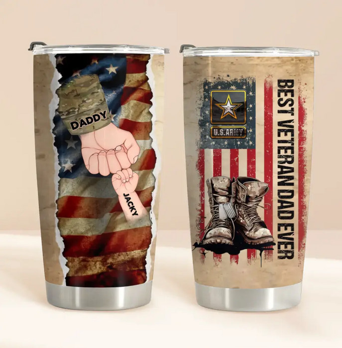 Personalized Best Dad Tumbler - Dad With Up To 6 Children - Father's Day Gift Idea for Dad - Best Veteran Dad Ever