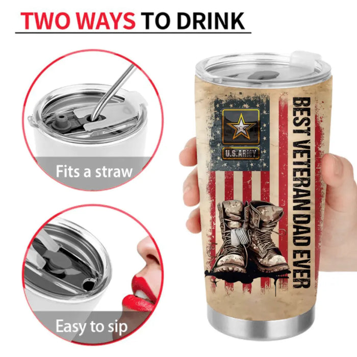 Personalized Best Dad Tumbler - Dad With Up To 6 Children - Father's Day Gift Idea for Dad - Best Veteran Dad Ever