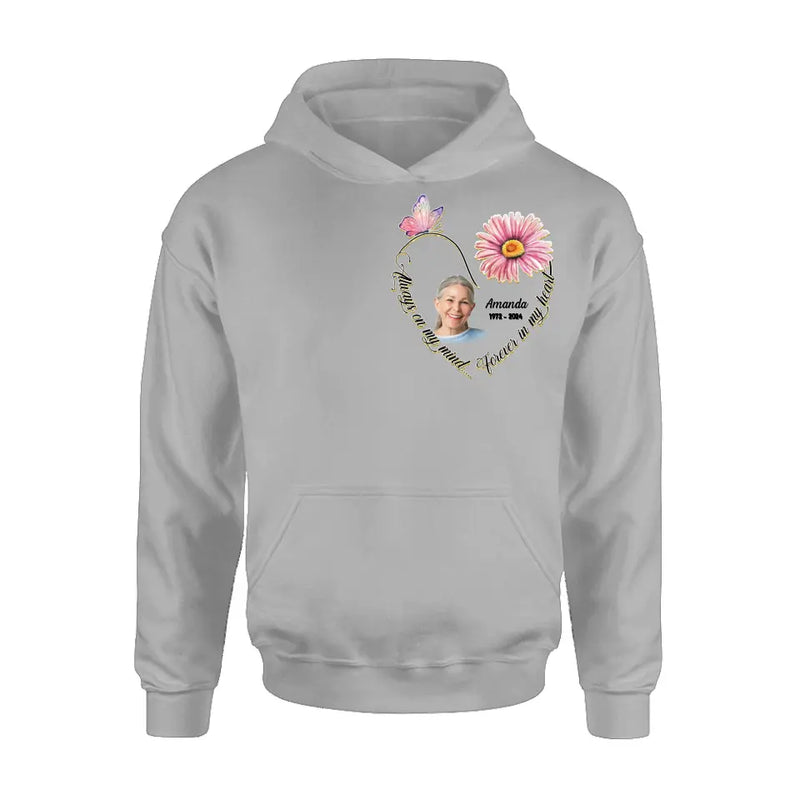 Personalized Memorial Photo Shirt/Hoodie - Memorial Gift Idea For Family/Mother's Day/Father's Day - Always On My Mind Forever In My Heart