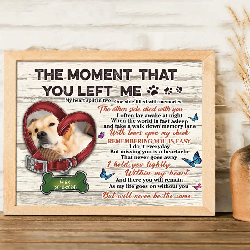 Personalized Memorial Pet Collar Poster - Upload Photo - Memorial Gift Idea For Dog/Cat Lover - The Moment That You Left Me