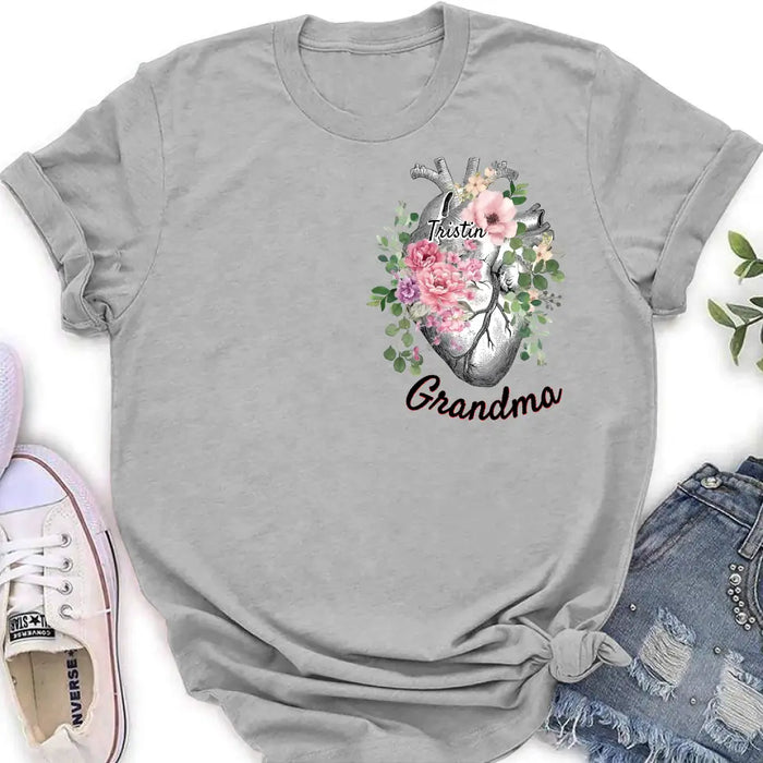 Personalized Spring Floral Heart Shirt/Hoodie - Up to 10 Kids - Mother's Day Gift Idea for Mom/Grandma - Grandma