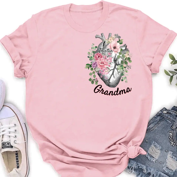 Personalized Spring Floral Heart Shirt/Hoodie - Up to 10 Kids - Mother's Day Gift Idea for Mom/Grandma - Grandma