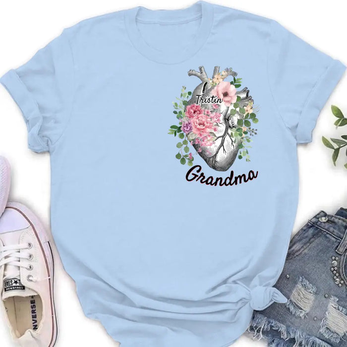 Personalized Spring Floral Heart Shirt/Hoodie - Up to 10 Kids - Mother's Day Gift Idea for Mom/Grandma - Grandma