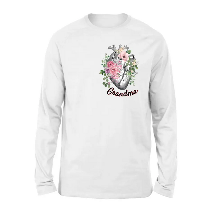 Personalized Spring Floral Heart Shirt/Hoodie - Up to 10 Kids - Mother's Day Gift Idea for Mom/Grandma - Grandma