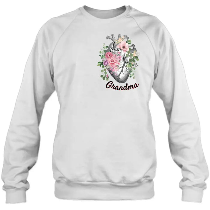Personalized Spring Floral Heart Shirt/Hoodie - Up to 10 Kids - Mother's Day Gift Idea for Mom/Grandma - Grandma