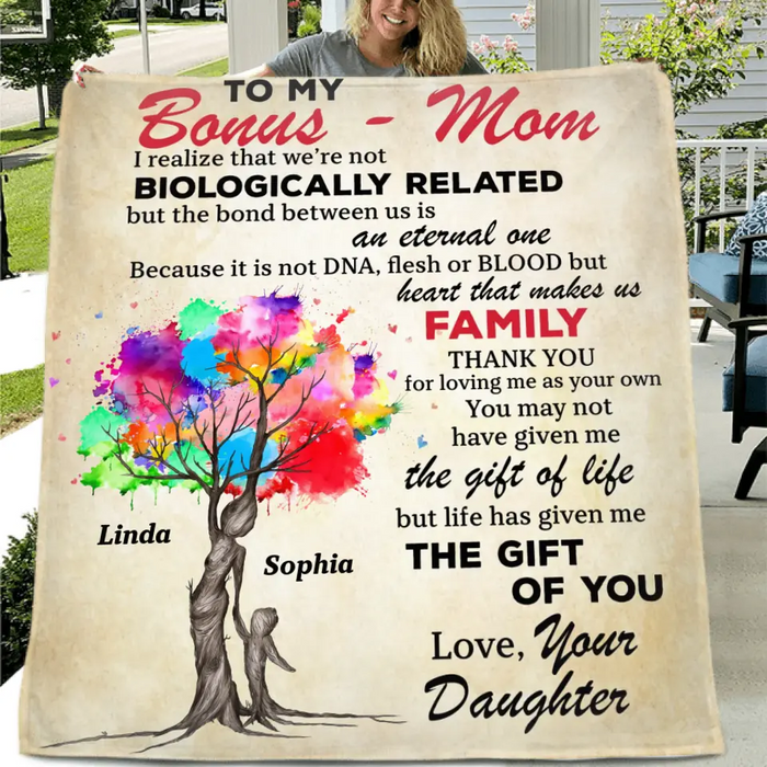 Personalized To My Bonus Mom Quilt/Fleece Throw Blanket - Up to 5 Kids - Mother's Day Gift Idea To Mom - Life Has Given Me The Gift Of You