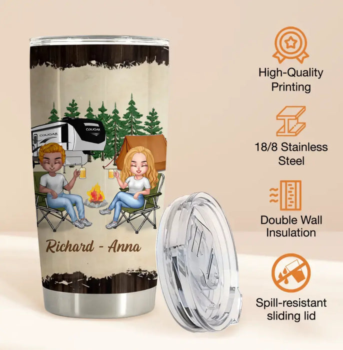 Custom Personalized Camping Friends Tumbler - Best Gift For Camping Lovers/Friends - Upto 7 Friends - Never Drinking Again