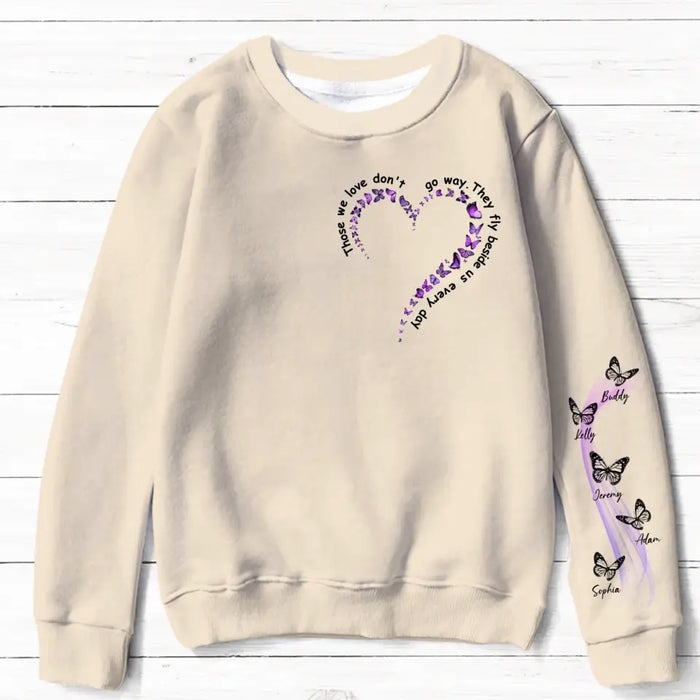 Personalized Butterfly AOP Sweater - Up to 5 Names - Memorial Gift Idea for Mother's Day - Those We Love Don't Go Away They Fly Beside Us Every Day