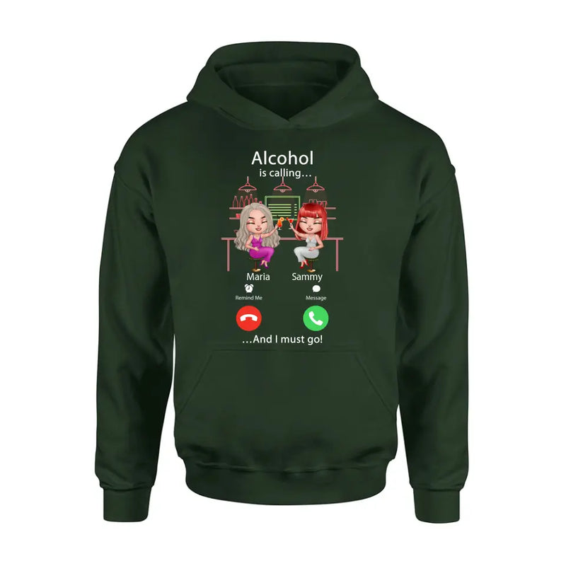 Personalized Besties Shirt/Hoodie - Gift Idea For Friends/Besties - Up to 4 Girls - Alcohol Is Calling And I Must Go