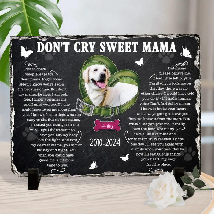 Custom Personalized Memorial Rectangle Lithograph -Memorial Gift Idea For Dog Owner - Upload Dog Photo - Don't Cry Sweet Mama