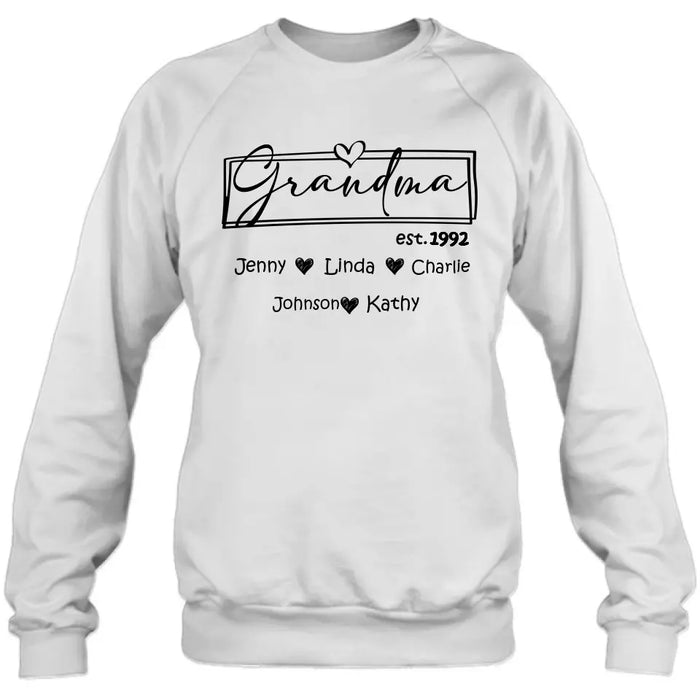 Personalized Mom And Grandma Shirt - Up to 12 People - Mother's Day Gift Idea for Mom/Grandma - Grandma Est.1992