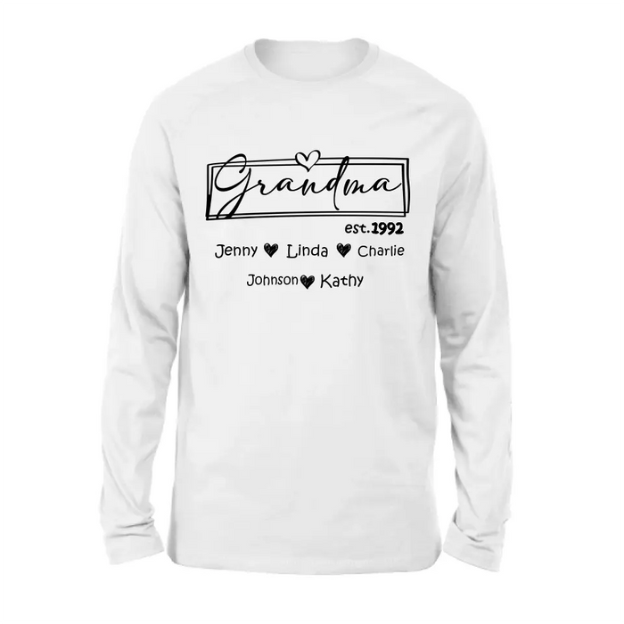 Personalized Mom And Grandma Shirt - Up to 12 People - Mother's Day Gift Idea for Mom/Grandma - Grandma Est.1992