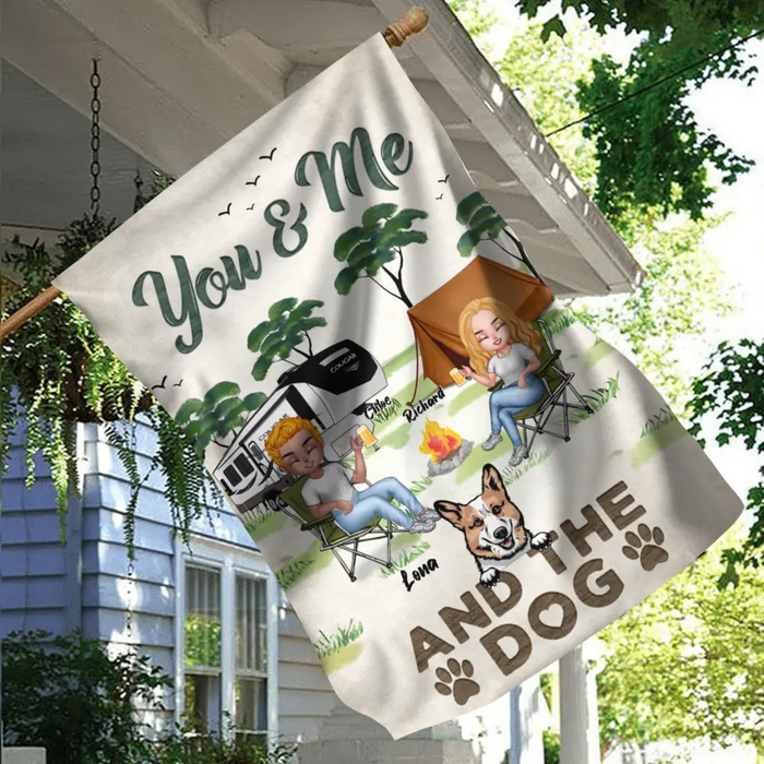 Custom Personalized Camping Flag Sign - Best Gift For Camping Lovers/Dog Lovers - Upto 7 Dogs - You & Me And The Dogs