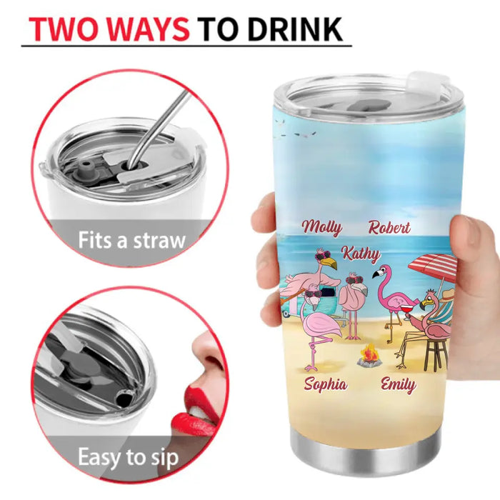 Personalized Beach Besties Tumbler - Gift Idea For Besties/Friends/Beach Lovers - Up to 5 Flamingos - Beaches Booze Besties