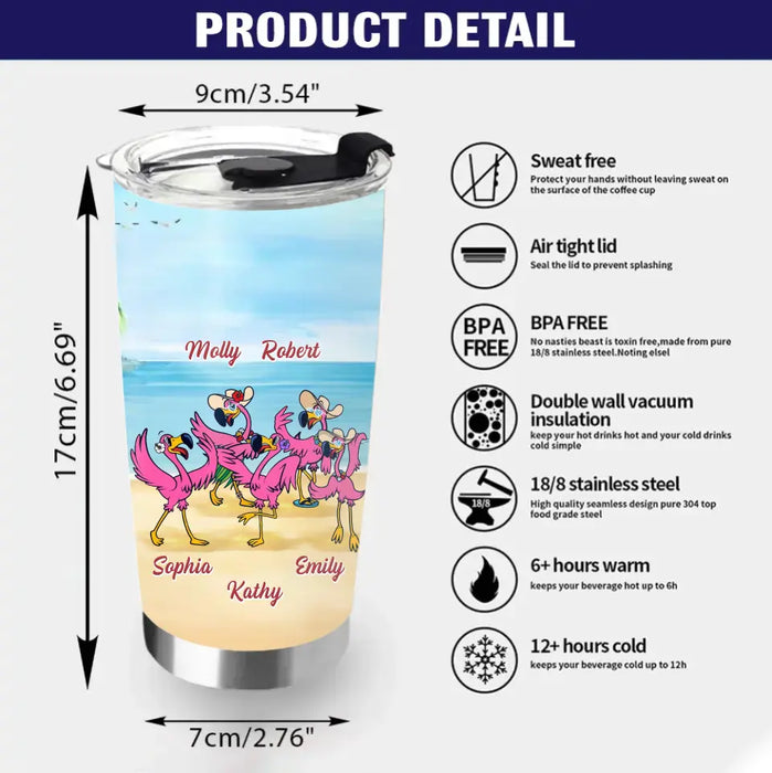 Custom Personalized Beach Besties Tumbler - Gift Idea For Besties/Friends/Beach Lovers - Upto 5 Flamingos - Beach In Their Souls